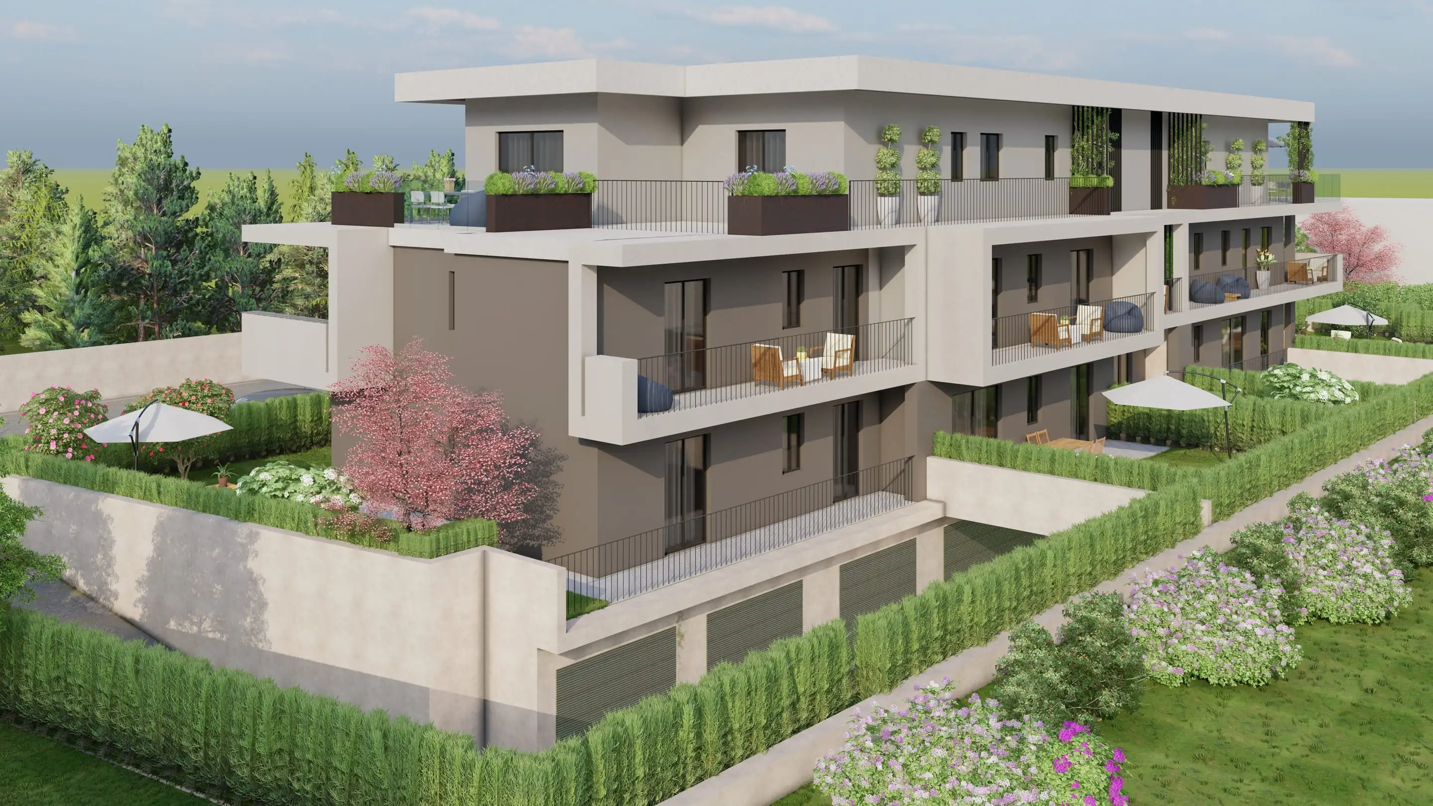 Residenza Modigliani a Colnago, Cornate d’Adda: vista dall’alto con terrazzi e giardini privati